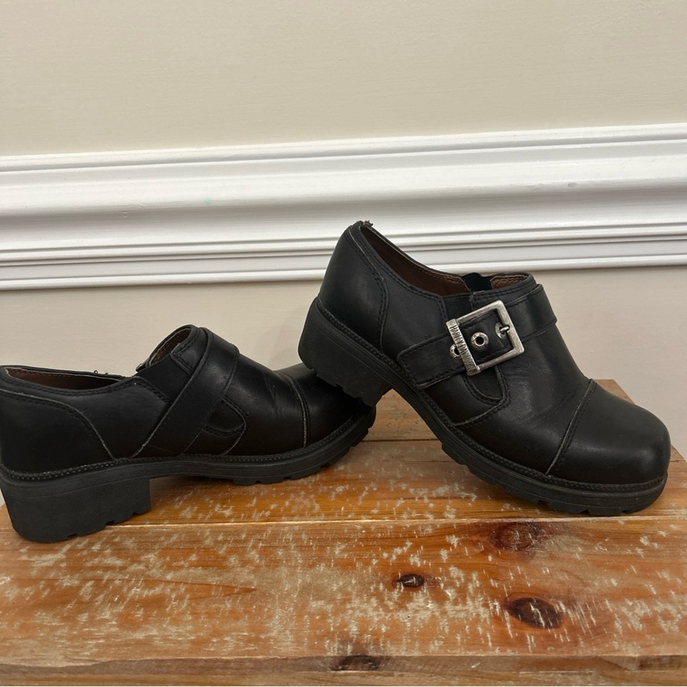 Harley Davidson Clogs Womens Size 7 Black Leather Slip On Shoes Biker Platform - Picture 5 of 13